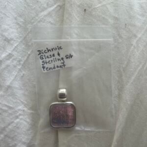 Sterling silver dichroic pendant with pink square